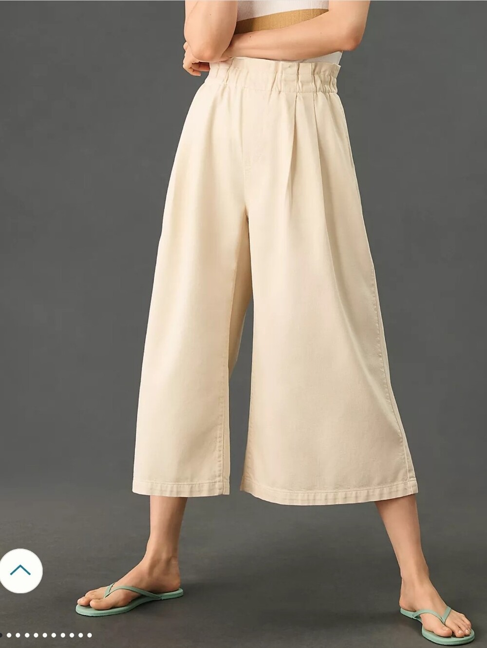Pilcro Paperbag Waist Wide Leg Cropped Pants - Cream Size Xxs - Picture 1 of 15
